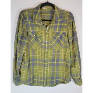 Sundance Women's Plaid Snap Button Shirt Cotton Long Sleeve Boho Top
